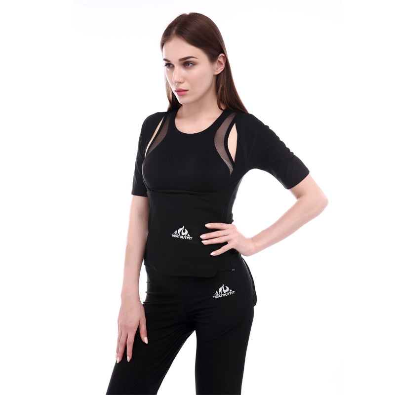 Women short sleeve sport sweating clothes yoga sauna bodybuilding vest slimming waist cincher corset exercise jacket